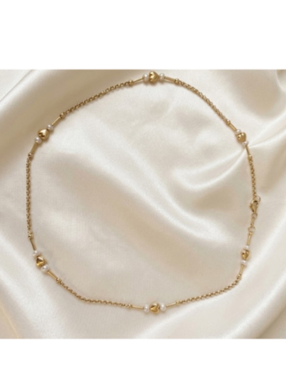 Gold Tone Heart & Pearl Accent Necklace – 8" Drop